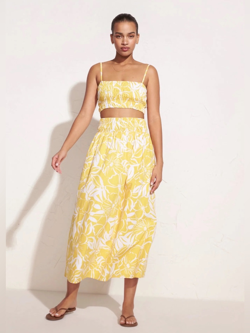 SKIRT SET Faithfull the Brand Kiera Maxi/Liya Crop Top Yellow White Floral Sz 6